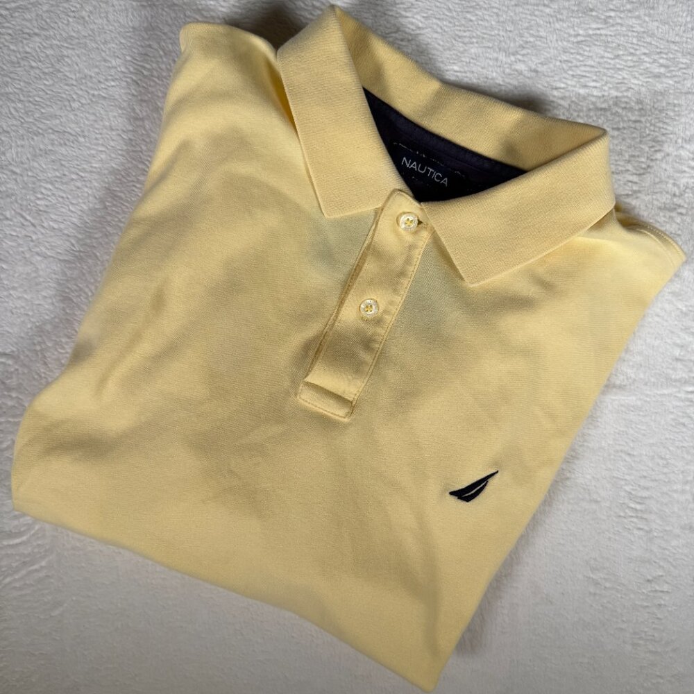 Nautica Mens Yellow 1/4 Button Front Polo Cotton Shirt Short Sleeve Sz L